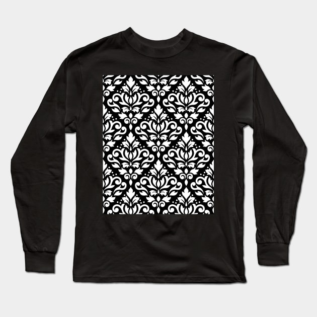 Scroll Damask Pattern WB Long Sleeve T-Shirt by NataliePaskell